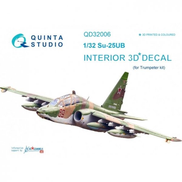 Quinta Studio QD32006 Su-25UB 3D-Printed &amp; coloured Interior on decal paper (for Trumpeter kit) 1/32