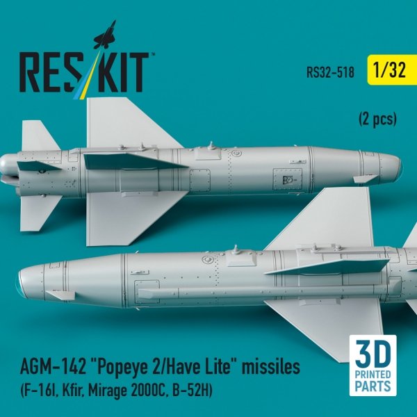 RESKIT RS32-0518 AGM-142 &quot;Popeye 2/Have Lite&quot; missiles (2 pcs) (3D Printed) 1/32