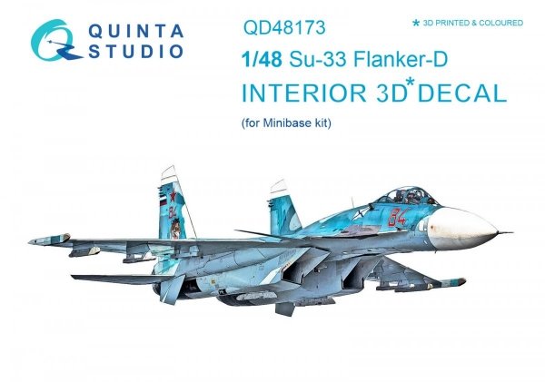 Quinta Studio QD48173 Su-33 3D-Printed &amp; coloured Interior on decal paper (for Minibase kit) 1/48