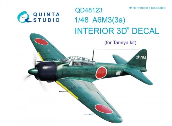 Quinta Studio QD48123 A6M3 3D-Printed &amp; coloured Interior on decal paper (for Tamiya kit) 1/48
