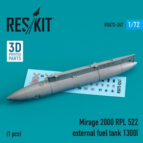 RESKIT RSU72-0247 MIRAGE 2000 RPL 522 EXTERNAL FUEL TANK 1300LT (3D PRINTED) 1/72