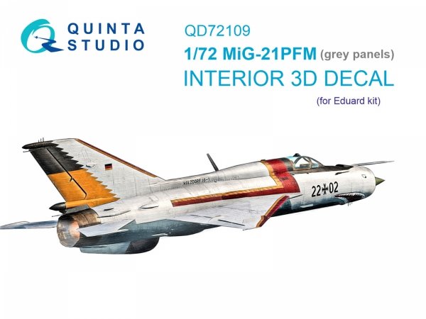 Quinta Studio QD72109 MiG-21PFM Gray panels 3D-Printed &amp; coloured Interior on decal paper (Eduard) 1/72