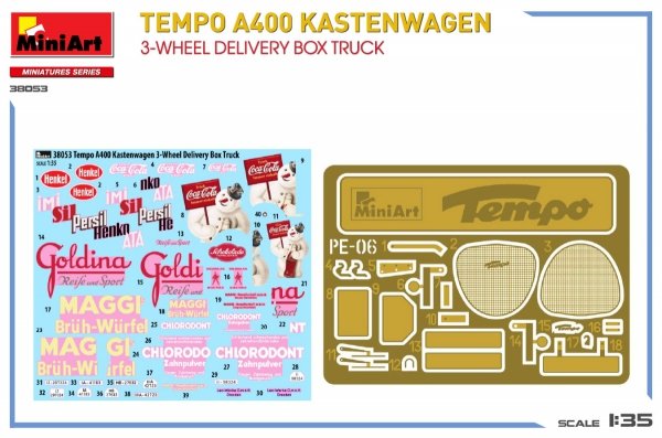 MiniArt 38053 TEMPO A400 KASTENWAGEN 3-WHEEL DELIVERY BOX TRUCK 1/35