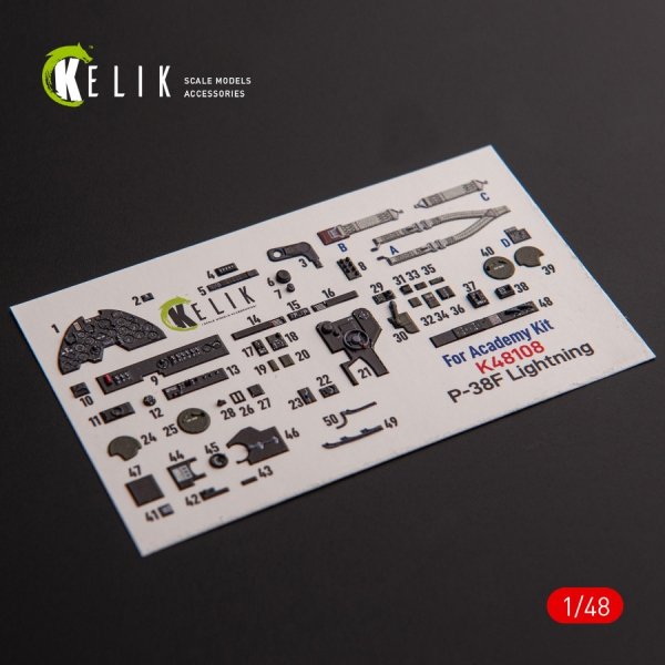 KELIK K48108 P-38F &quot;Lightning&quot; - interior 3D decals for Academy kit 1/48