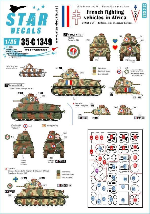 Star Decals 35-C1349 French Fighting Vehicles in Africa 2. Vichy France and the FFL - Forces Francaises Libres 1/35