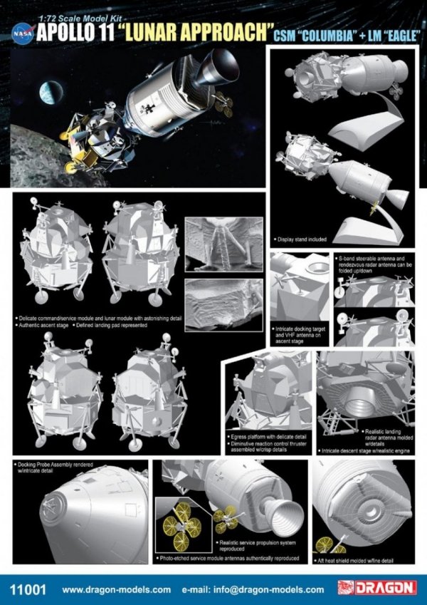 Dragon 11001 Apollo 11 &quot;Lunar Approach&quot; CSM &quot;Columbia&quot; + LM &quot;Eagle&quot; 1/72