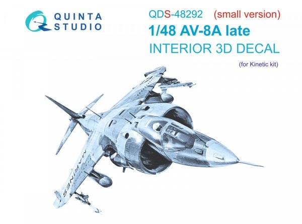 Quinta Studio QDS48292 AV-8A Late 3D-Printed &amp; coloured Interior on decal paper (Kinetic) (Small version) 1/48