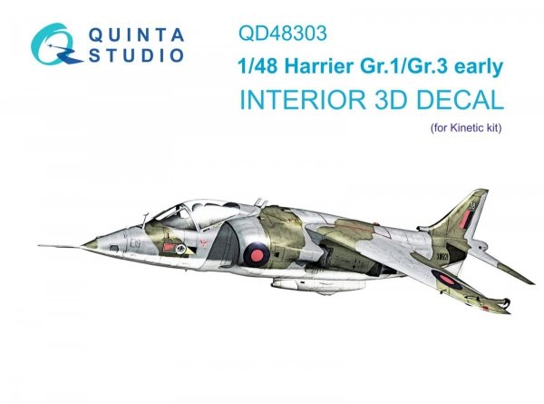 Quinta Studio QD48303 Harrier Gr.1/Gr.3 Early 3D-Printed &amp; coloured Interior on decal paper (Kinetic) 1/48