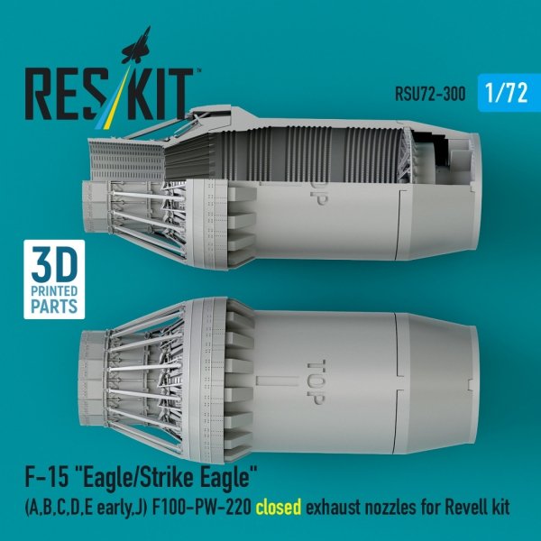 RESKIT RSU72-0300 F‑15 "Eagle/Strike Eagle" (A, B, C, D, E early, J) F100-PW-220 closed exhaust nozzles for Revell kit (3D Printed) (1/72)