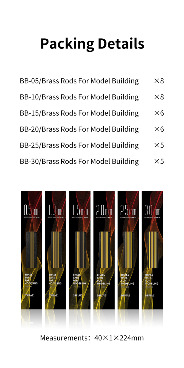 DSPIAE BB-1.0 Brass Rods For Model Building 1.0mm (8 PCS) / pręty miedziane