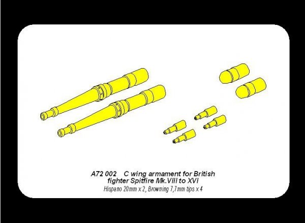 Aber A72 002 C wing armament for British fighter Spitfire Mk.VIII to XVI (1:72)