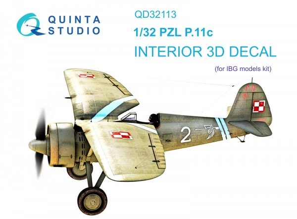 Quinta Studio QD32113 PZL P.11c 3D-Printed &amp; coloured Interior on decal paper (IBG model) 1/32