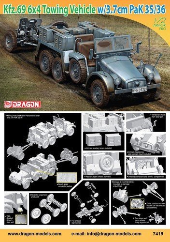 Dragon 7419 Kfz.69 6x4 Towing Vehicle w/3.7cm PaK 35/36 (1:72)