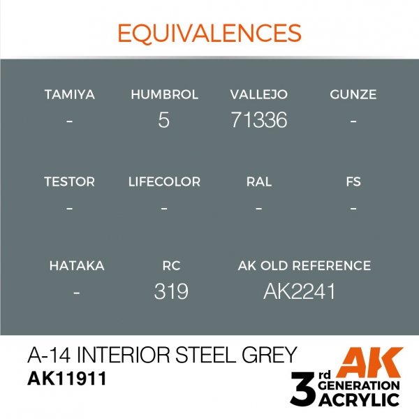 AK Interactive AK11911 A-14 INTERIOR STEEL GREY – AIR 17ml