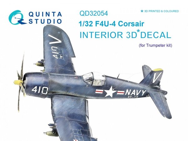 Quinta Studio QD32054 F4U-4 3D-Printed &amp; coloured Interior on decal paper (for Trumpeter kit) 1/32