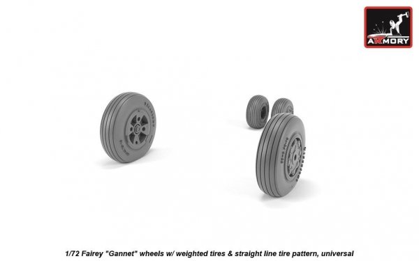 Armory Models AW72412 Fairey Gannet early type wheels w/ weighted tires of straight tire pattern 1/72