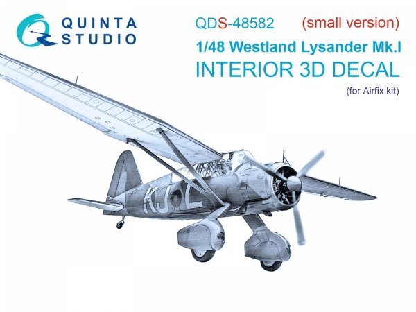Quinta Studio QDS-48582 Westland Lysander Mk.I 3D-Printed &amp; coloured Interior on decal paper (Airfix) (small version) 1/48