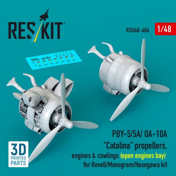 RESKIT RSU48-0484 PBY-5/5A/ OA-10A "Catalina" propellers, engines &amp; cowlings (open engines bay) for Revell/Monogram/Hasegawa kit (3D Printed) 1/48
