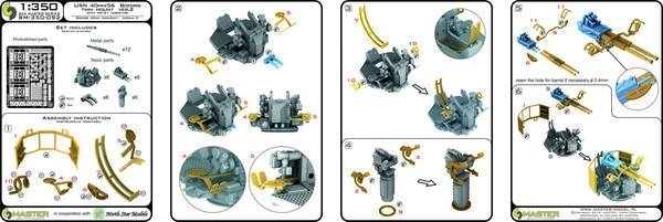 Master SM-350-092 USN 40 mm/56 Bofors twin mount ver.2 / with Mk-51 director - (resin, PE and turned parts) - (6pcs) 1:350