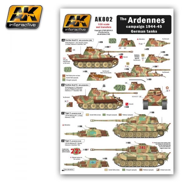 AK Interactive AK802 Kalkomania ARDENNES campaign 1944-45 German tanks