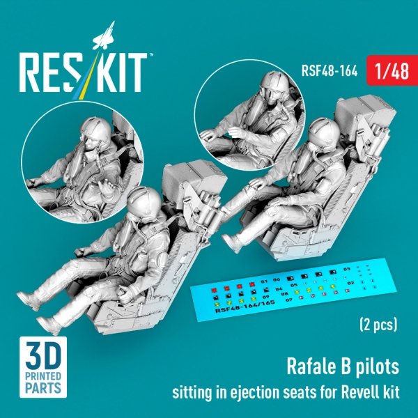RESKIT RSF48-0164 Rafale B pilots sitting in ejection seats for Revell kit (2 pcs) (3D Printed) (1/48)