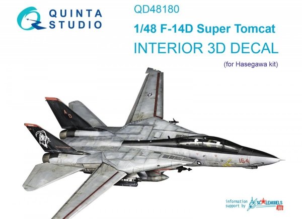 Quinta Studio QD48180 F-14D 3D-Printed &amp; coloured Interior on decal paper (Hasegawa) 1/48