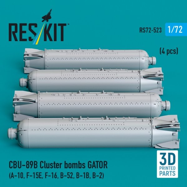 RESKIT RS72-0523 CBU-89B cluster bombs GATOR (4 pcs) (3D Printed) 1/72