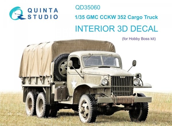 Quinta Studio QD35060 GMC CCKW 352 Cargo Truck 3D-Printed &amp; coloured Interior on decal paper (HobbyBoss) 1/35