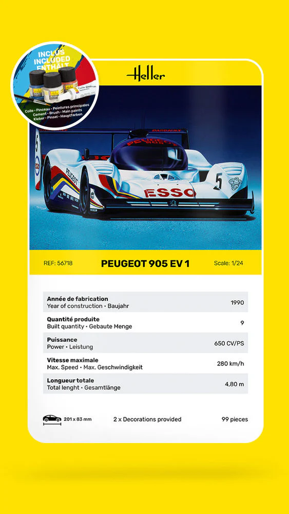 Heller 56718 STARTER KIT Peugeot 905 EV 1 BIS 1/24