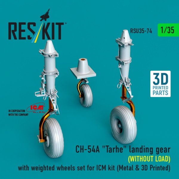 RESKIT RSU35-0074 CH-54A "Tarhe" landing gear (WITHOUT LOAD) with weighted wheels set for ICM kit (Metal &amp; 3D Printed) 1/35
