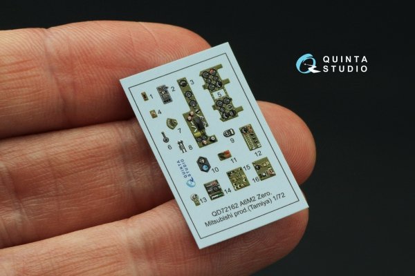 Quinta Studio QD72162 A6M2 Zero (Mitsubishi Prod.) 3D-Printed coloured Interior on decal paper (Tamiya) 1/72