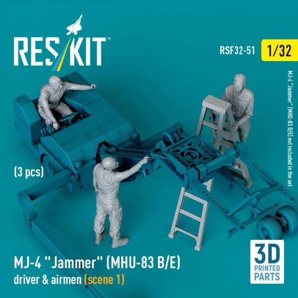 RESKIT RSF32-0051 MJ-4 "Jammer" (MHU-83 B/E) driver &amp; airmen (scene 1) (3 pcs) (3D Printed) (1/32)