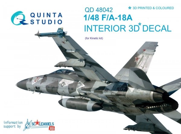Quinta Studio QD48042 F/A-18A 3D-Printed &amp; coloured Interior on decal paper (for Kinetic) 1/48