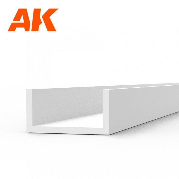 AK Interactive AK6556 U CHANNEL 4.0 WIDTH X 350MM – STYRENE U CHANNEL – (3 UNITS)