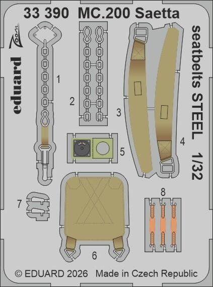 Eduard 33391 Spitfire Mk. Vb seatbelts STEEL KOTARE 1/32