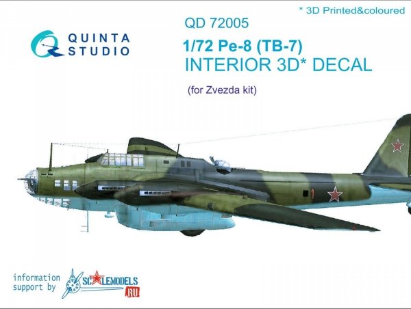 Quinta Studio QD72005 Pe-8/TB-7 3D-Printed &amp; coloured Interior on decal paper for Zvezda 1/72