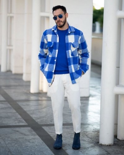 Camicia uomo, a quadri - Bianca e azzurra