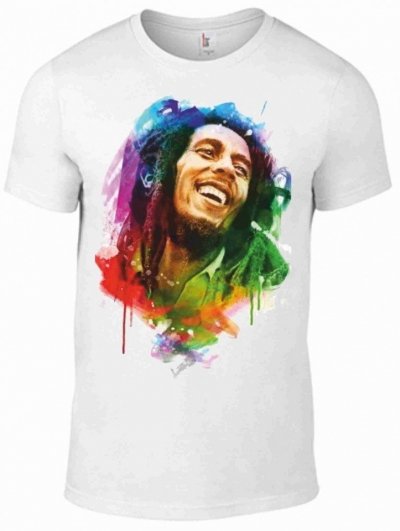 T-shirt - bianca - Stampa Bob Marley - Mezze maniche 