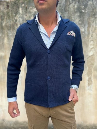 Sweter męski, niebieski – Zapinany na guziki – Kardigan