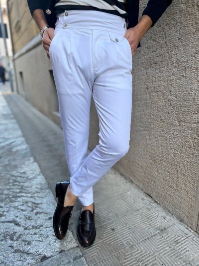 Spodnie męskie, białe - Wysoki stan - Paul Miranda - Made in Italy