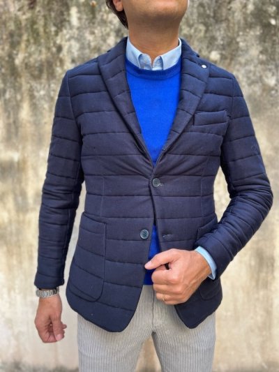 Kurtka męska, pikowana - krój marynarki - kolor niebieski - Made in Italy