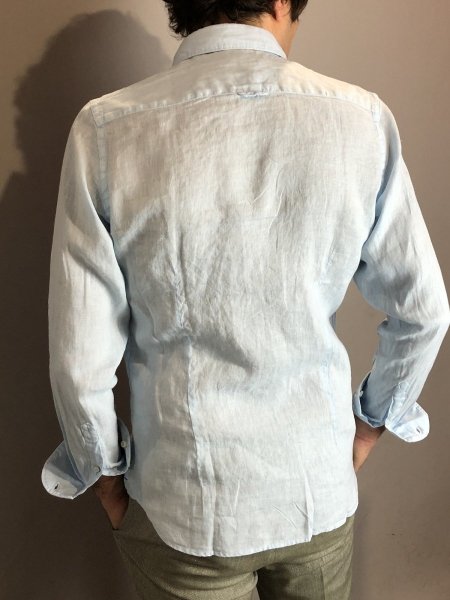 Camicia di lino, celeste  - Maniche lunghe - Key Jey  - Camicie di lino - Gogolfun.it