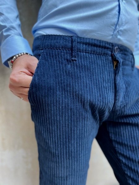 Pantaloni in velluto blu, Made in Italy - Paul miranda - Gogolfun.it