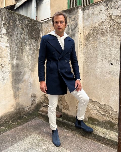 Palto męskie, dwurzędowe - kolor niebieski - Made in Italy - Odzież męska - Gogolfun.pl
