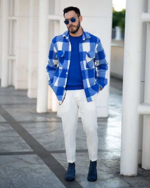 Camicia uomo, a quadri - Bianca e azzurra - Gogolfun.it