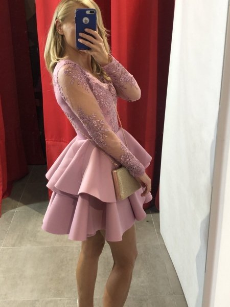 Vestito elegante corto, rosa - Abiti donna, con manichetta - Vestiti eleganti - Gogolfun.it