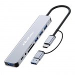 Hub Qoltec 8w1 USB-C/USB | USB-C | 4xUSB | SD/TF card | Jack 3.5mm TRRS