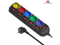 Listwa zasilająca przedłużacz Maclean MCE204M 5 gniazd z włącznikami czarna 1,5m 2300W multicolor 