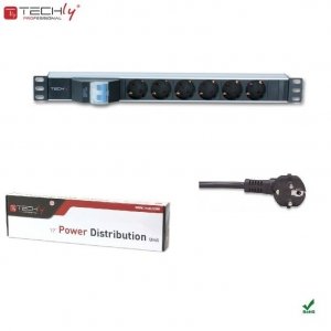 Listwa zasilająca Rack19&quot; 1U TechlyPro 6 gniazd Schuko 3m czarna