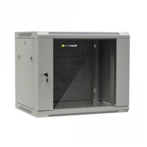 Szafa wisząca 19&quot; Netrack, 9U/600x450mm – szary, drzwi szklane, otwierane boki